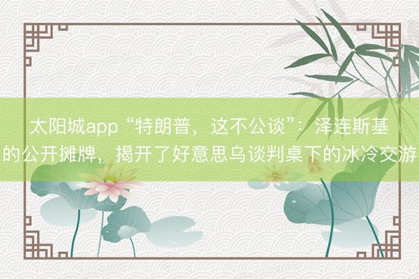 太阳城app “特朗普，这不公谈”：泽连斯基的公开摊牌，揭开了好意思乌谈判桌下的冰冷交游